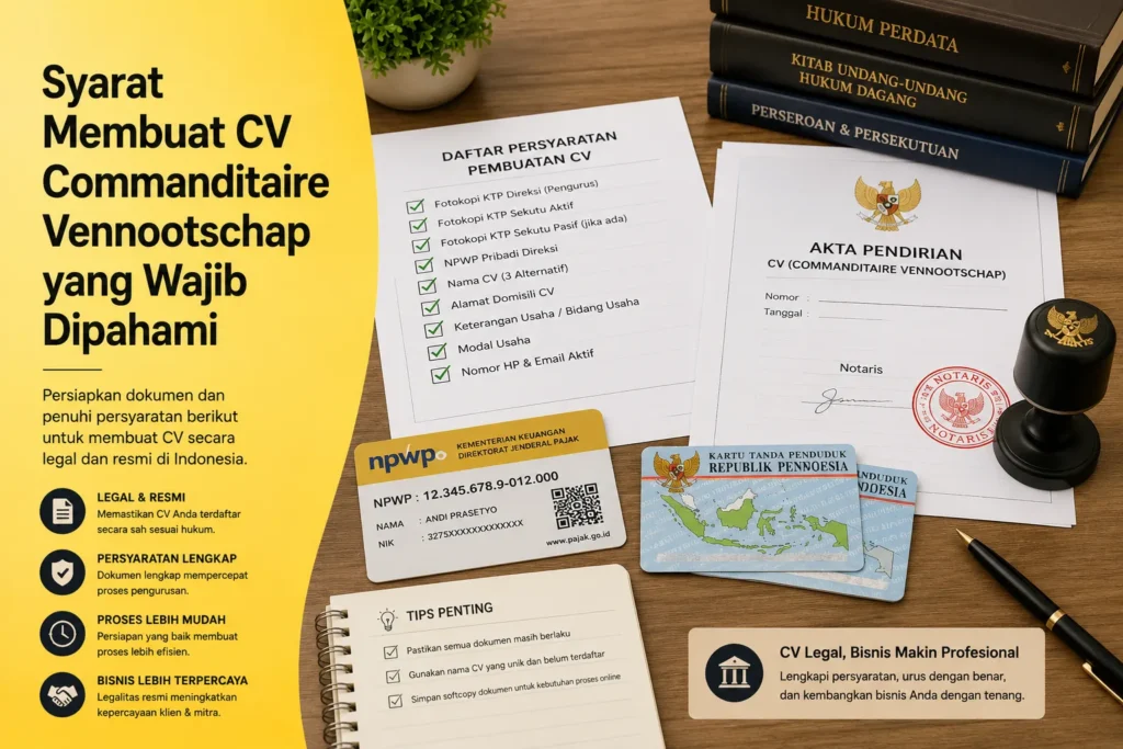 Syarat membuat CV Commanditaire Vennootschap secara legal di Indonesia